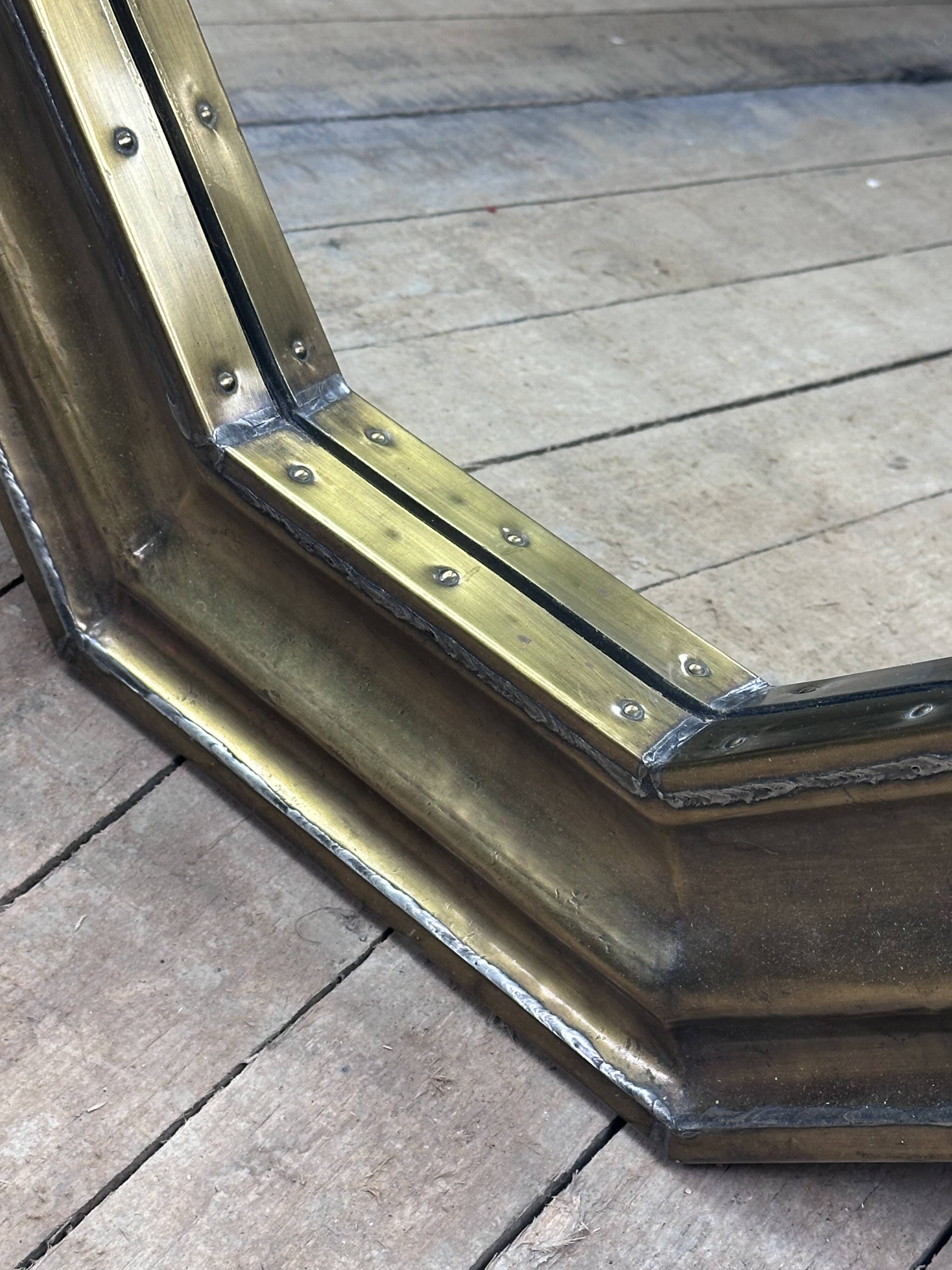 Vintage 1960s octagonal brass and pewter mirror