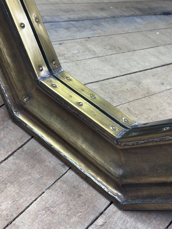 Miroir octogonal laiton et étain vintage 1960