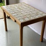 Vintage farmhouse dining table solid wood ceramic tiles 105cm renovated