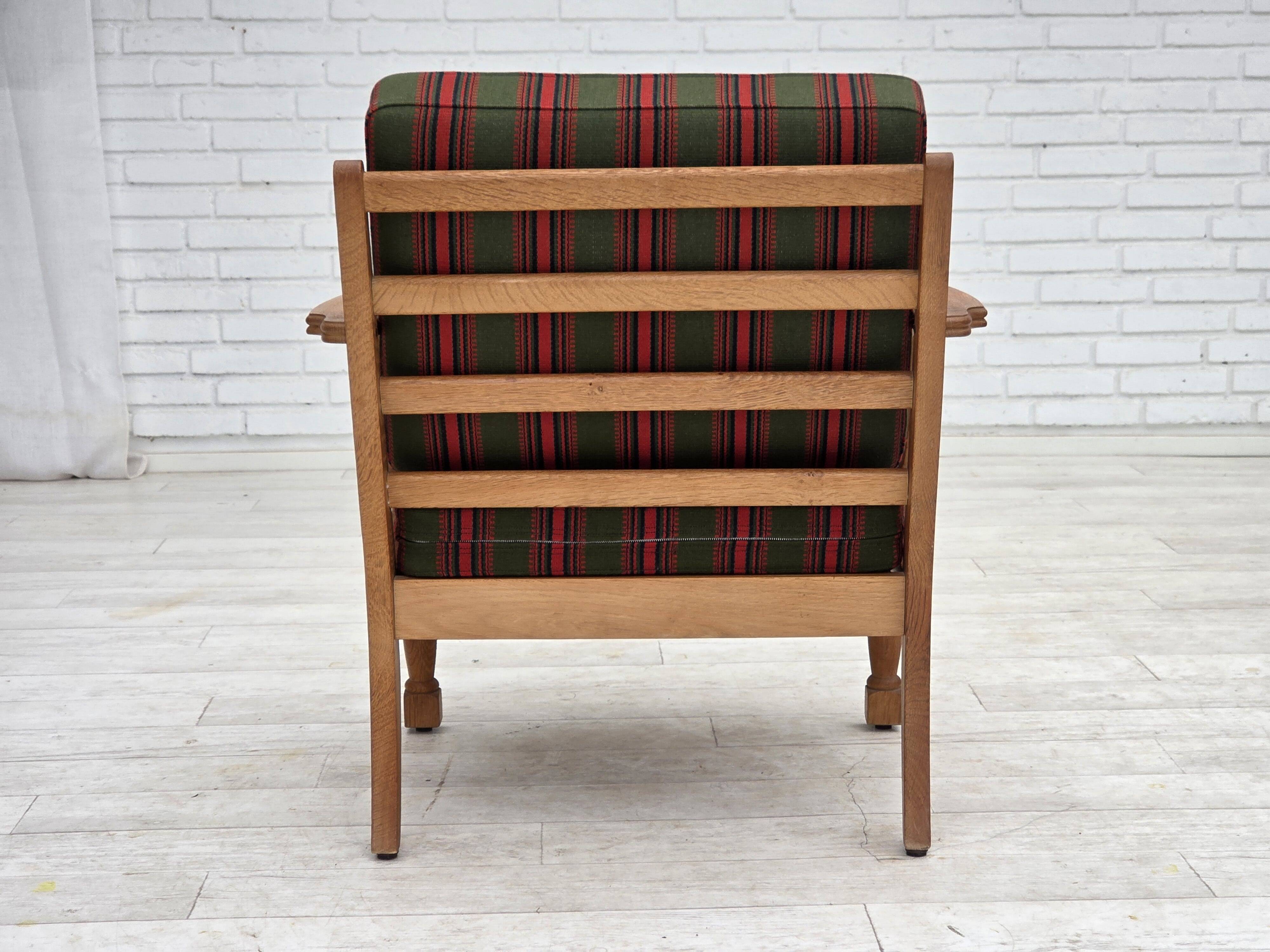 1970s, Danish armchair, green furniture wool, solid oak wood.
