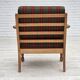 Fauteuil danois des années 1970, revêtement en laine verte, bois de chêne massif.