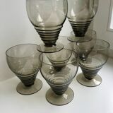 Set of 7 wine glasses  art deco smoked glass years 30-40