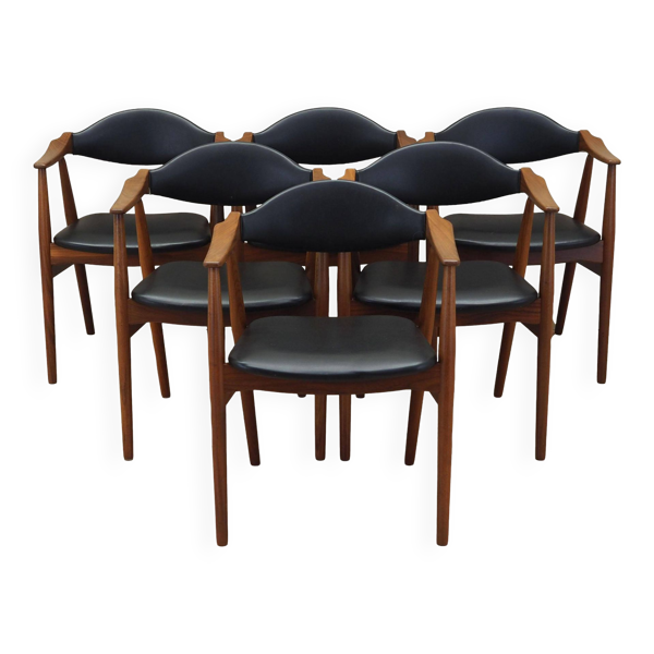 Ensemble de six chaises en teck, design danois, années 1970, fabrication : Farstrup Møbler