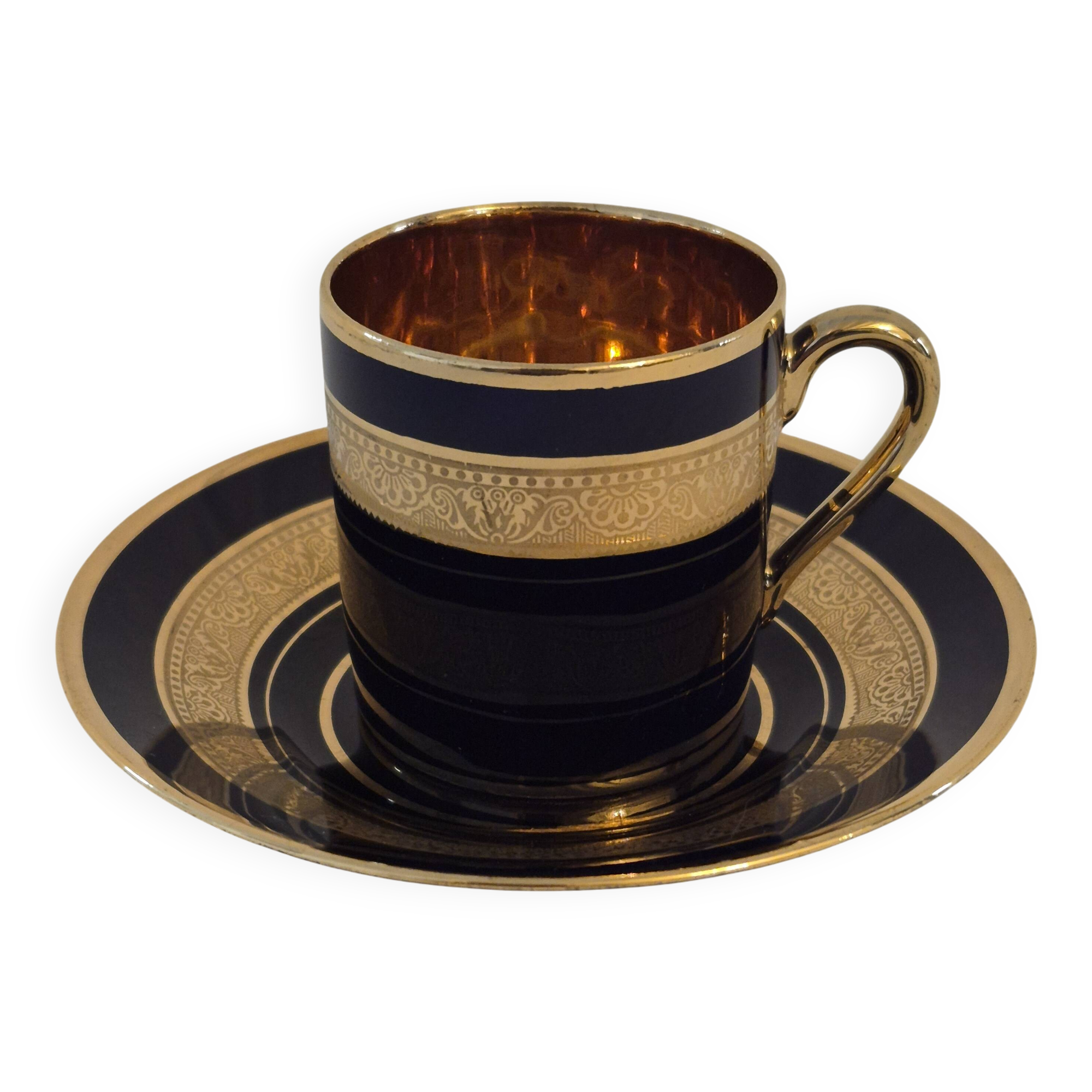 Litron cup porcelain from limoges legle blue from the oven and fine gold a464