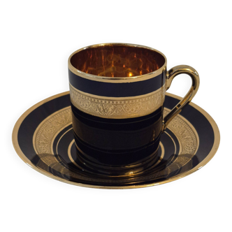 Litron cup porcelain from limoges legle blue from the oven and fine gold a464