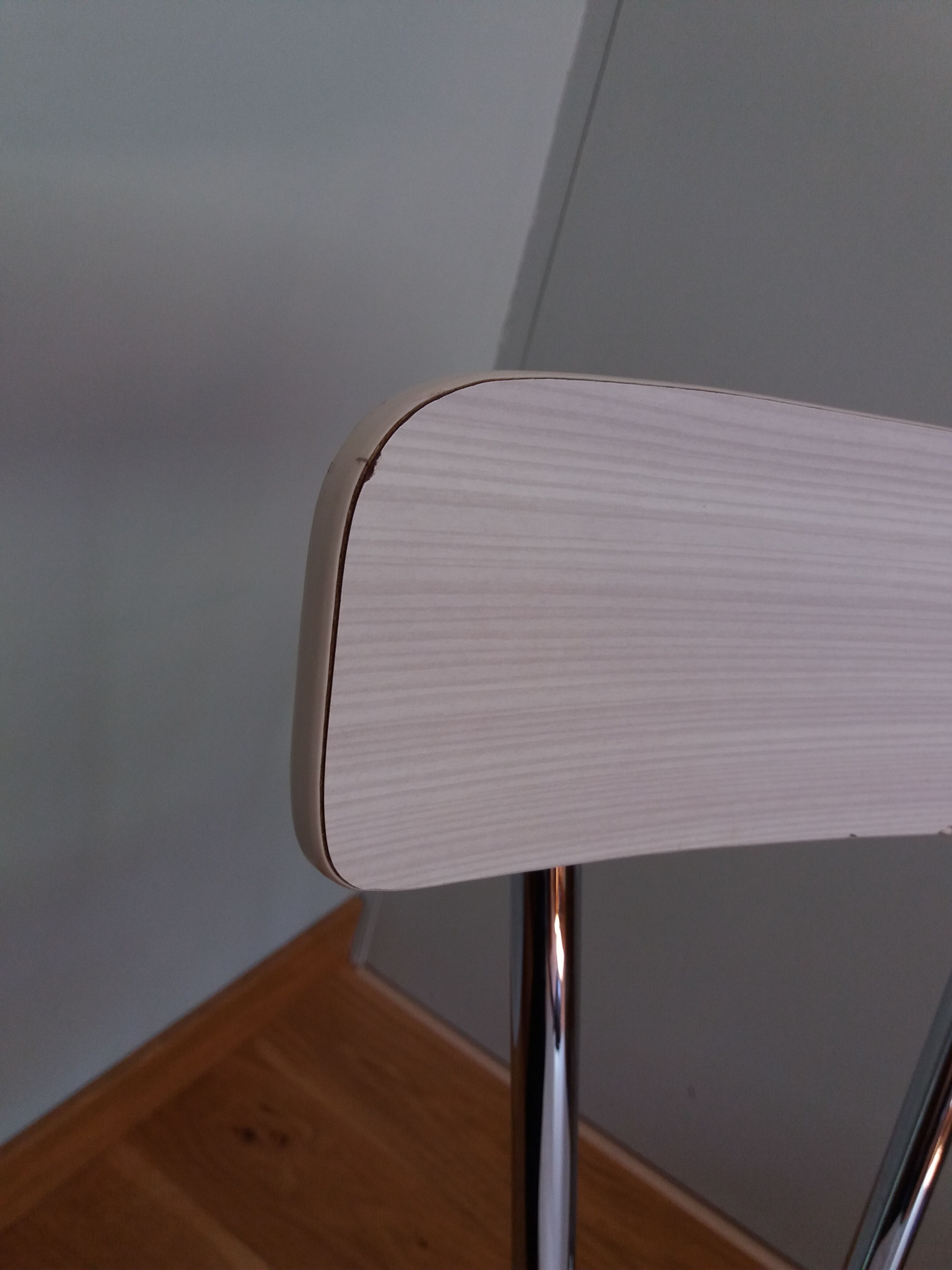 Chrome metal chair and formica white striped gray