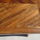Walnut table with wood marquetry, 2 extensions.