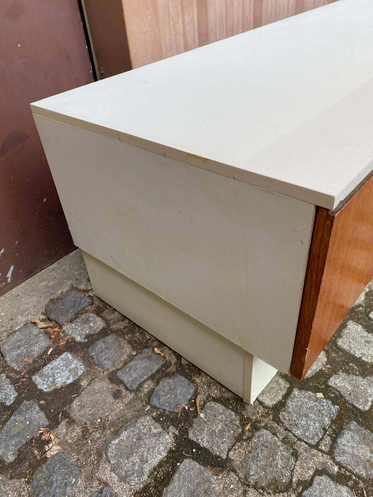 Large Scandinavian low sideboard 220x50cm solid teak & white TV unit 196