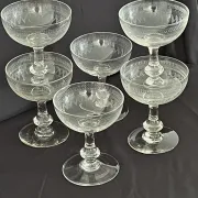 Champagne Coupes – Set of 6 Antique Hand Engraved Art Deco Stemware
