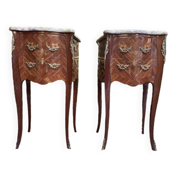Pair of Louis XV/Transition style bedside tables in marquetry