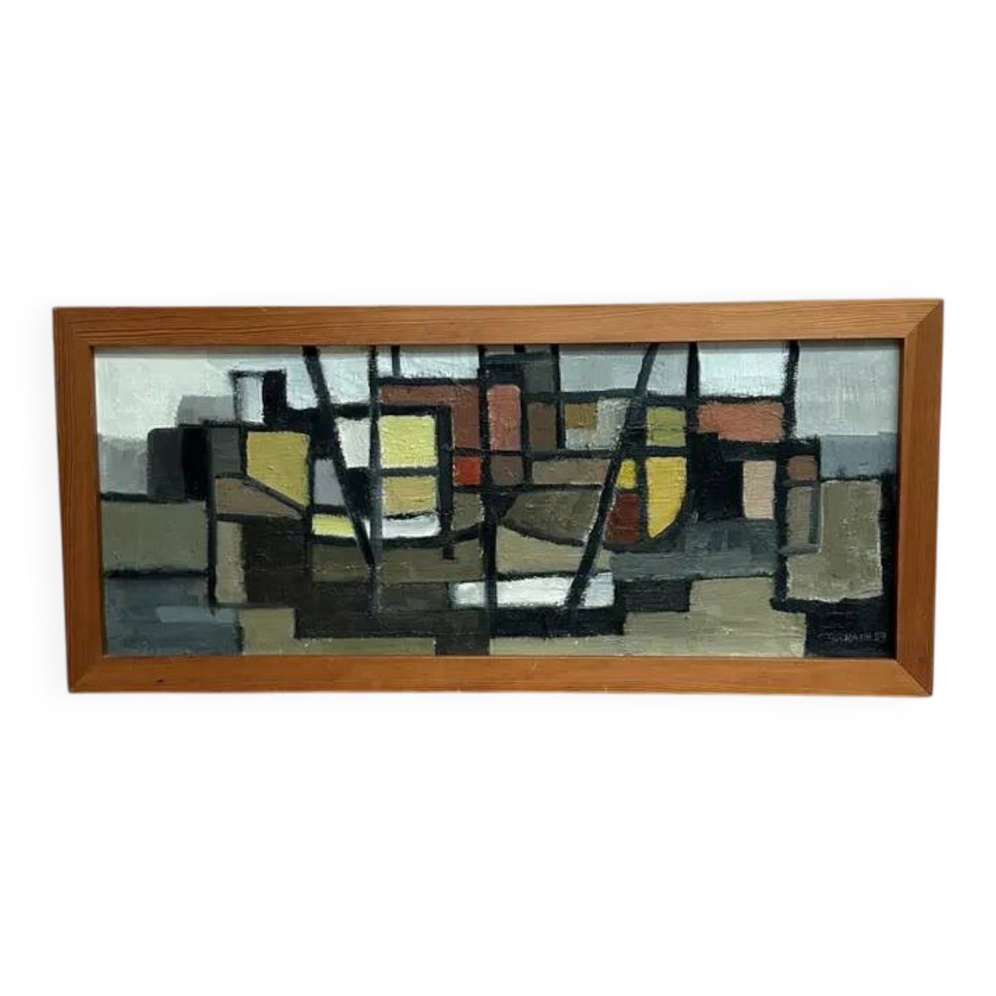 Original Swedish Oil on Canvas – “Abstract Composition” – Signed – Dated 1959 – Vintage & Framed – 77 × 35 cm