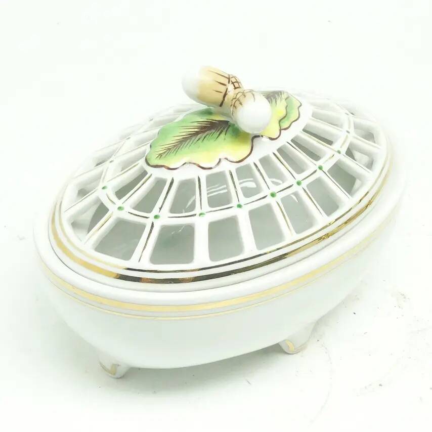 Art Nouveau bonbonniere, cream ceramic, Ćmielów, Poland, 1950s