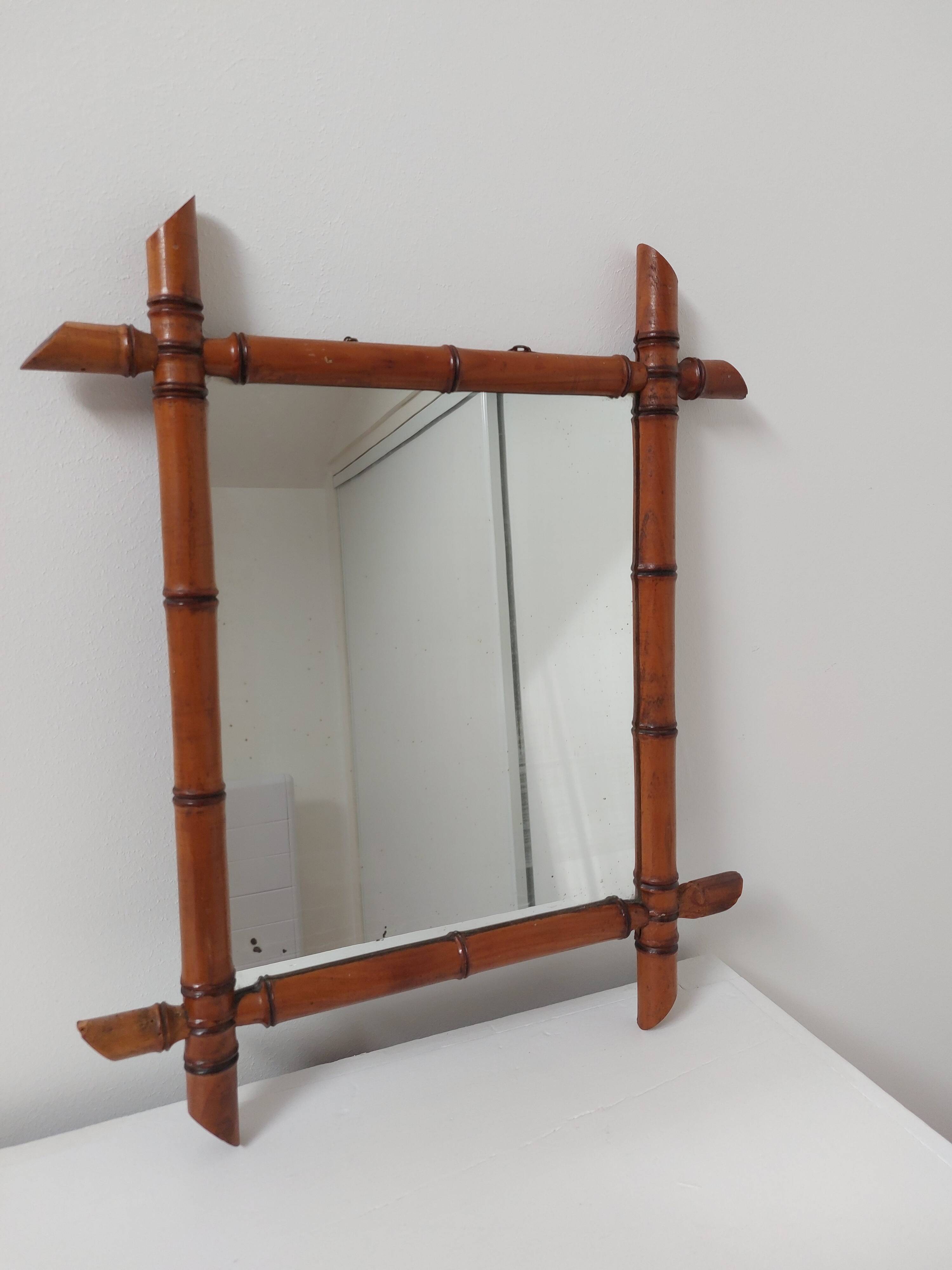 bamboo mirror, vintage, 41 by 48cm