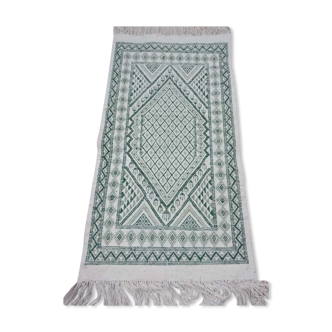 Tapis berbère fait à la main en pure laine blanc et vert 65 x 122 cm