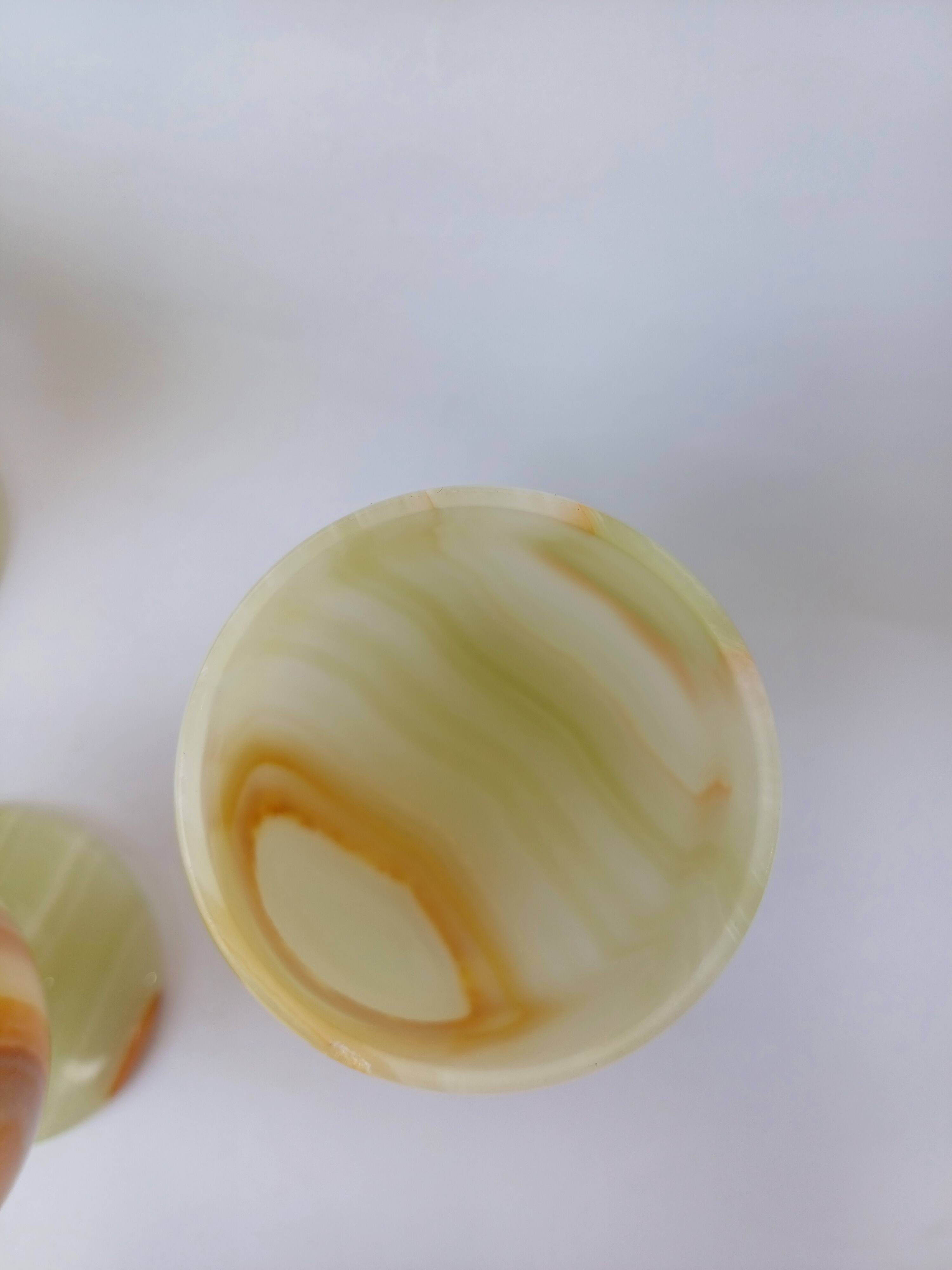 set of 6 green alabaster stone wine goblet stemmed glasses