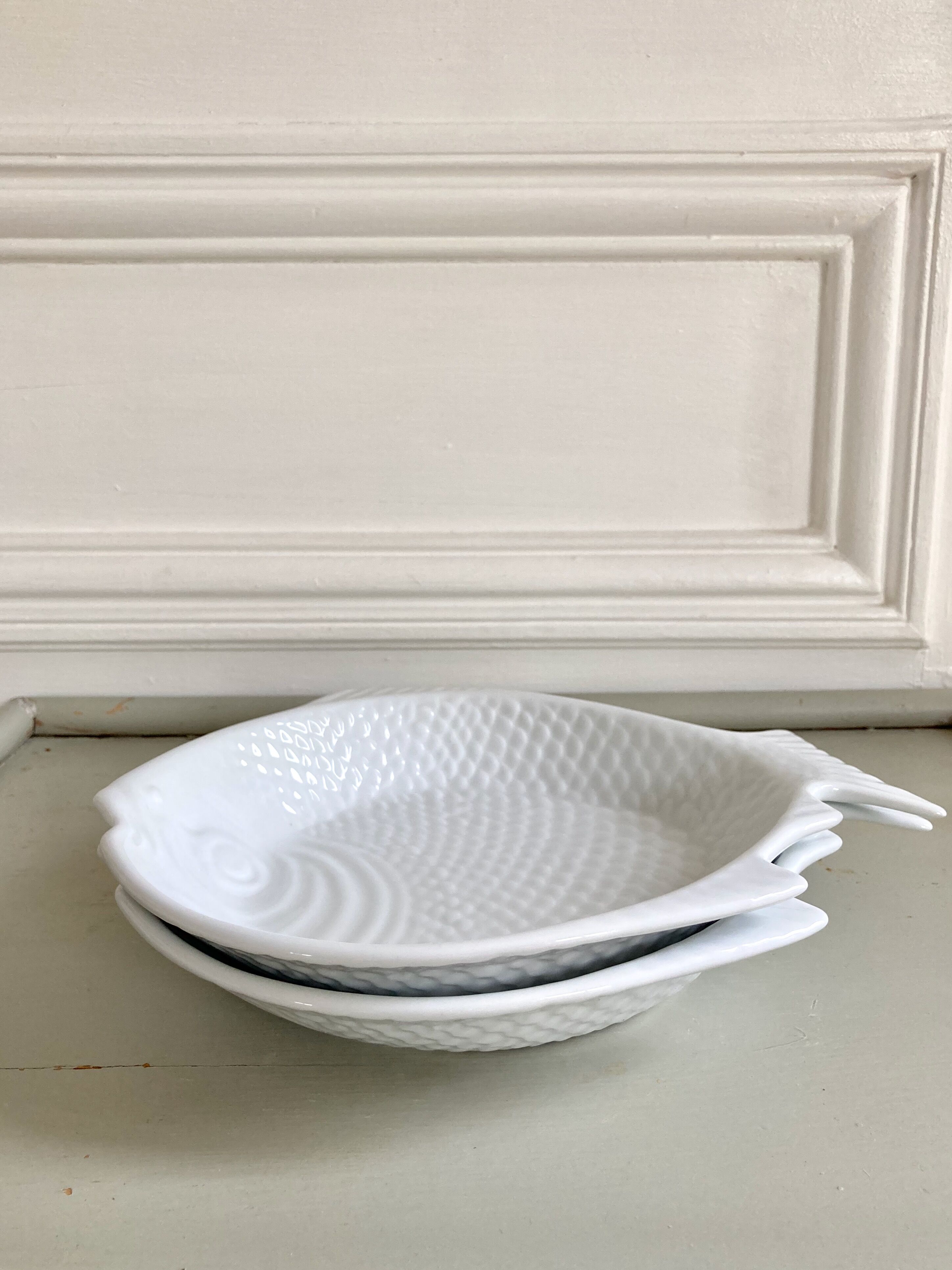 Embossed ceramic fish dishes