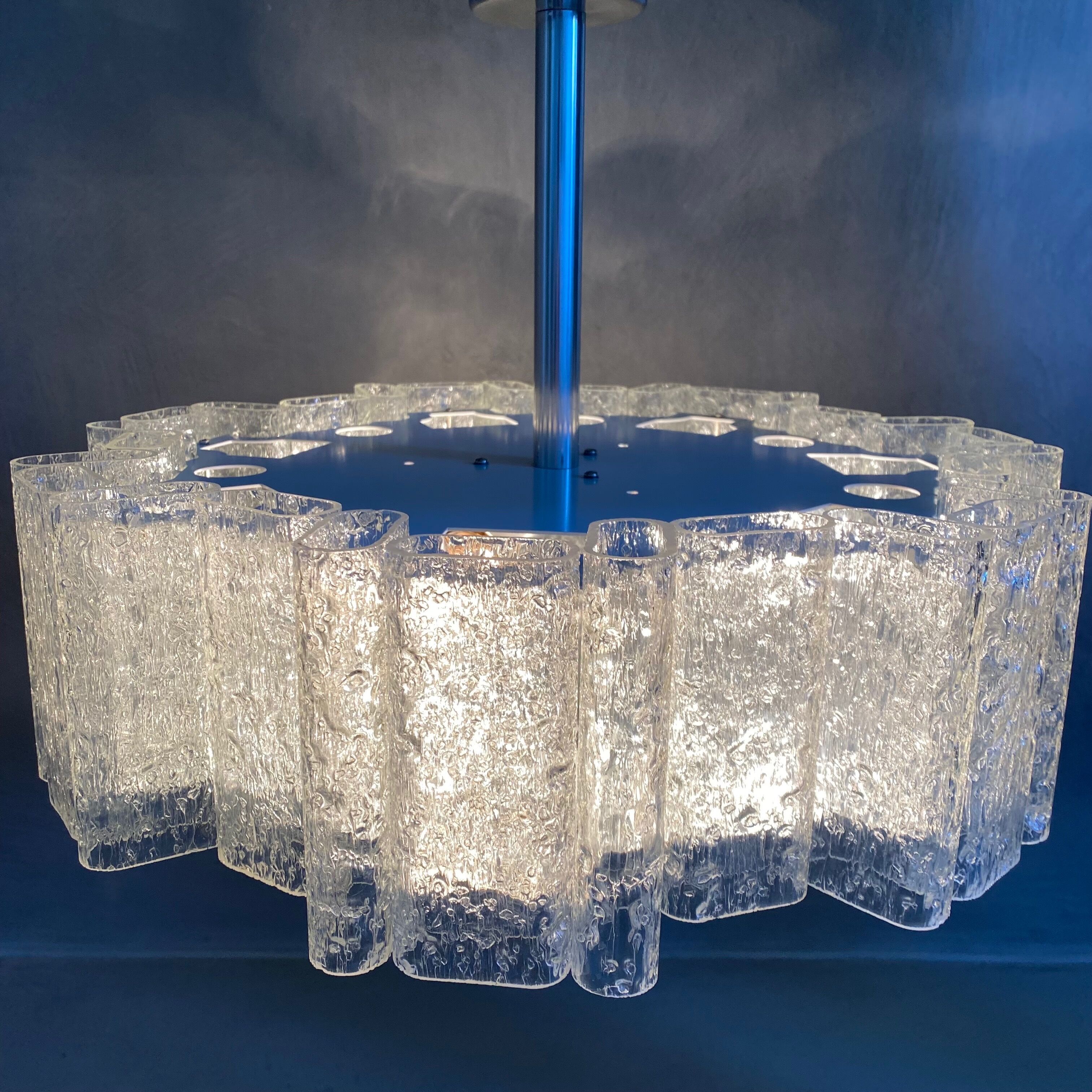 Glass chandelier by Doria Leuchten 1960s mid century lamp, vintage interior.