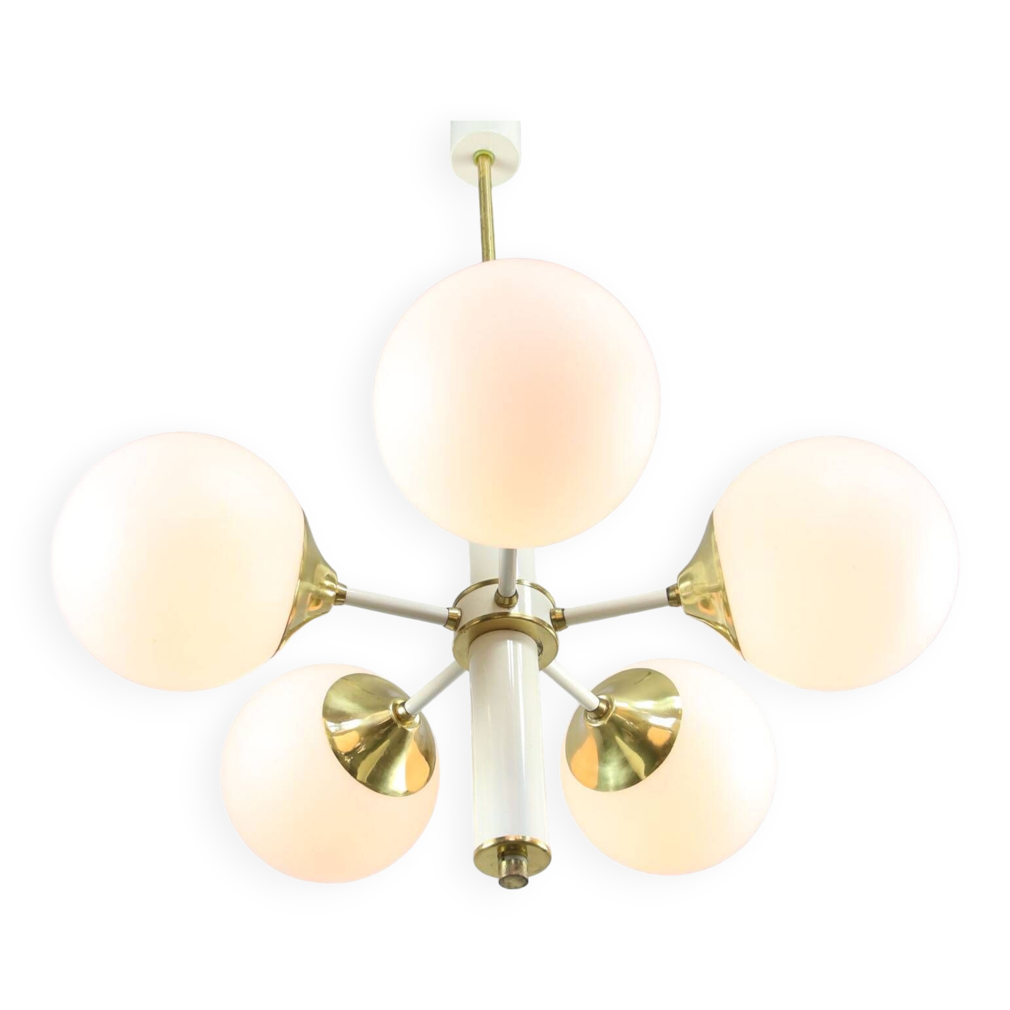 Mid-century Modern Italian Brass and Opaline Sputnik Chandelier