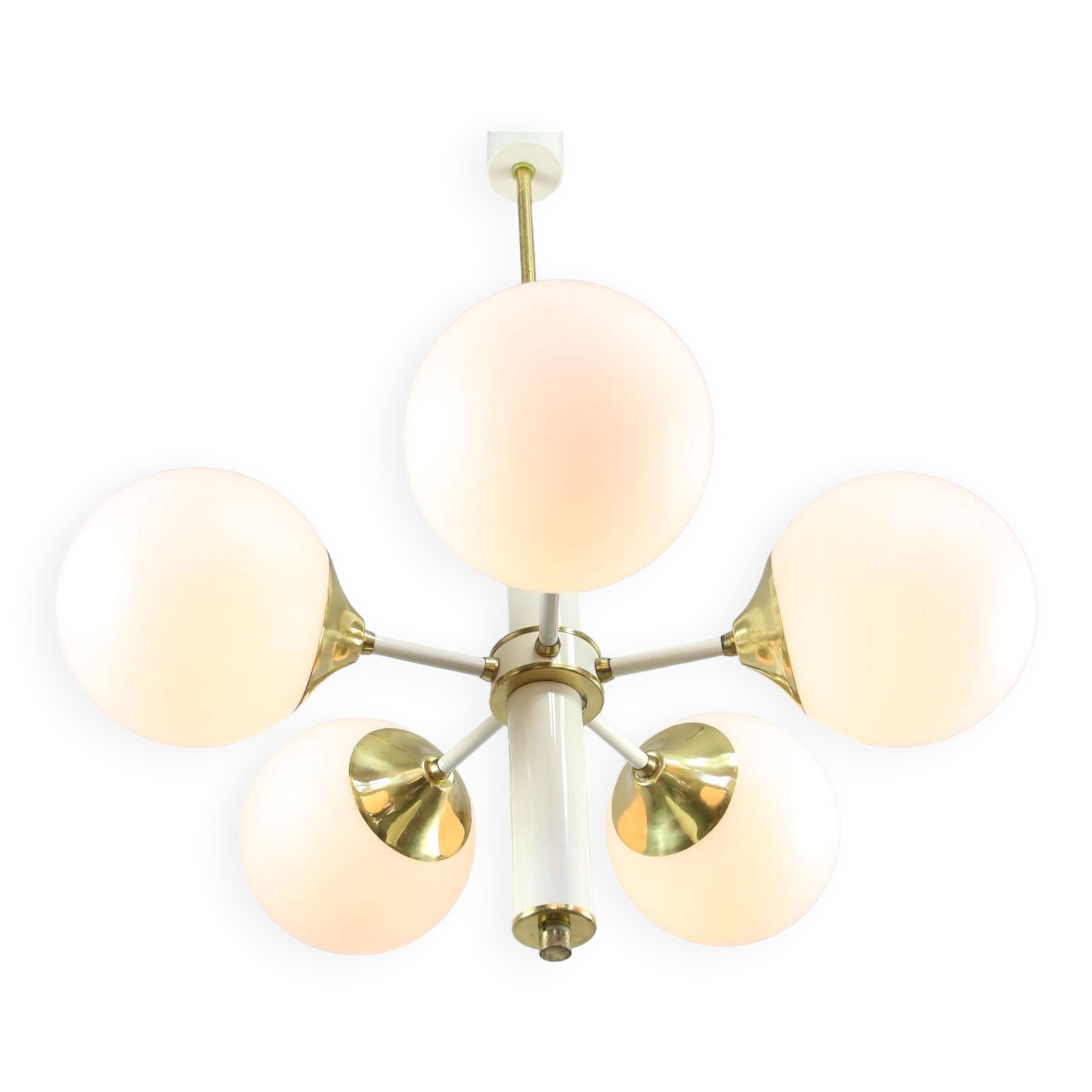 Mid-century Modern Italian Brass and Opaline Sputnik Chandelier