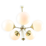Mid-century Modern Italian Brass and Opaline Sputnik Chandelier