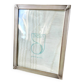Vintage art deco silver colored metal picture frame 18.5 x 14.5 cm convex bubble glass