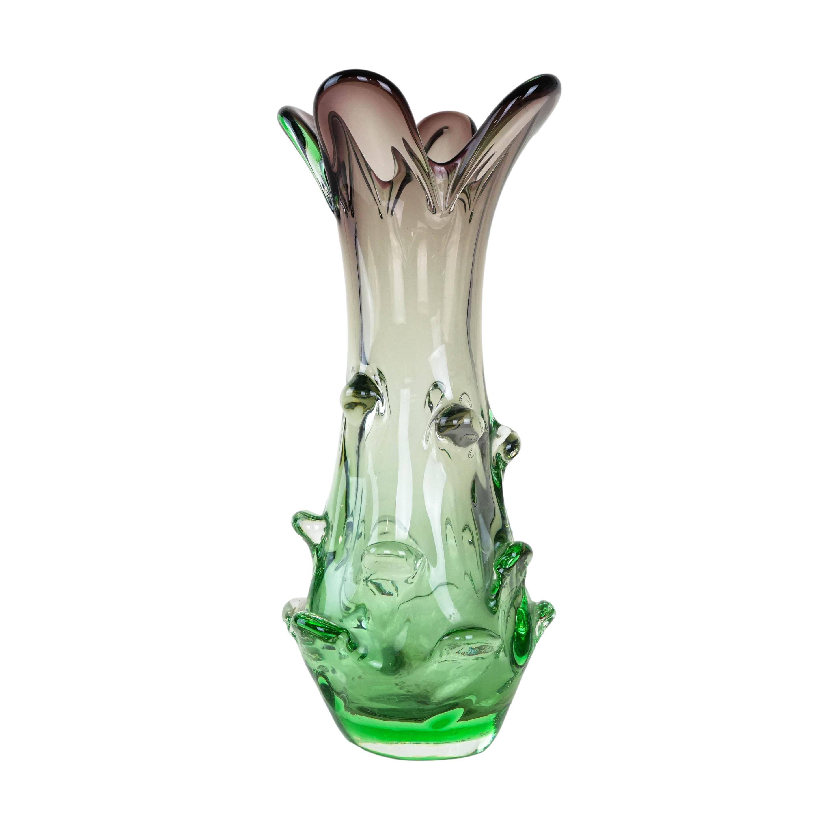 Green vase, Murano glass, 1960s, made in Italy