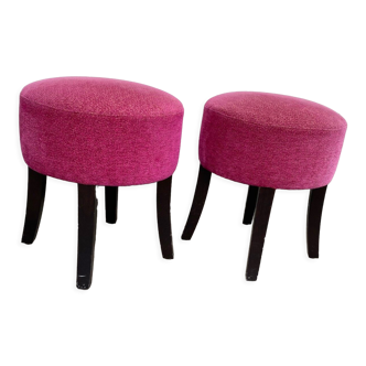 Paire de tabourets design en velours framboise