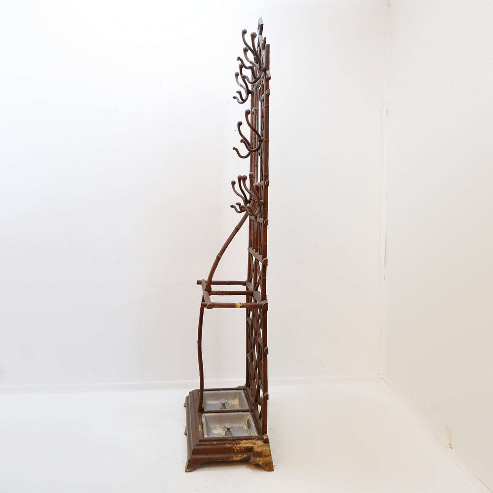 Coat rack or hall tree, 19th century - patinated cast iron imitating bamboo