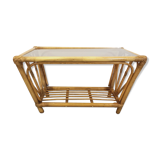 Vintage coffee table in smoked glass and rattan from the 70s