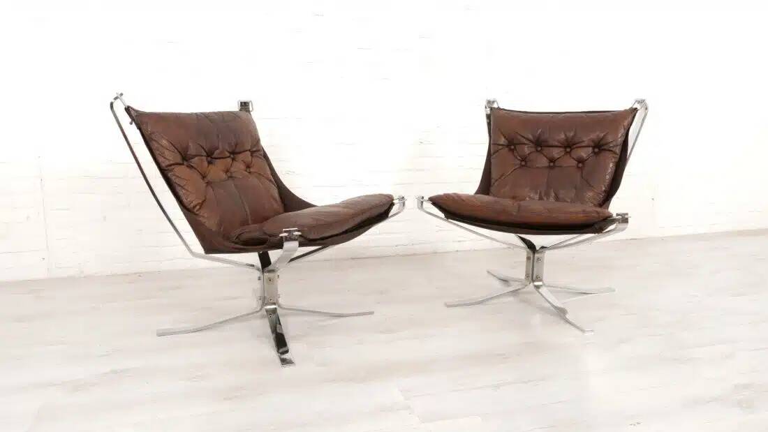 2 x vintage armchair | Falcon | Sigurd Ressell | Leather