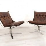 2 x vintage armchair | Falcon | Sigurd Ressell | Leather