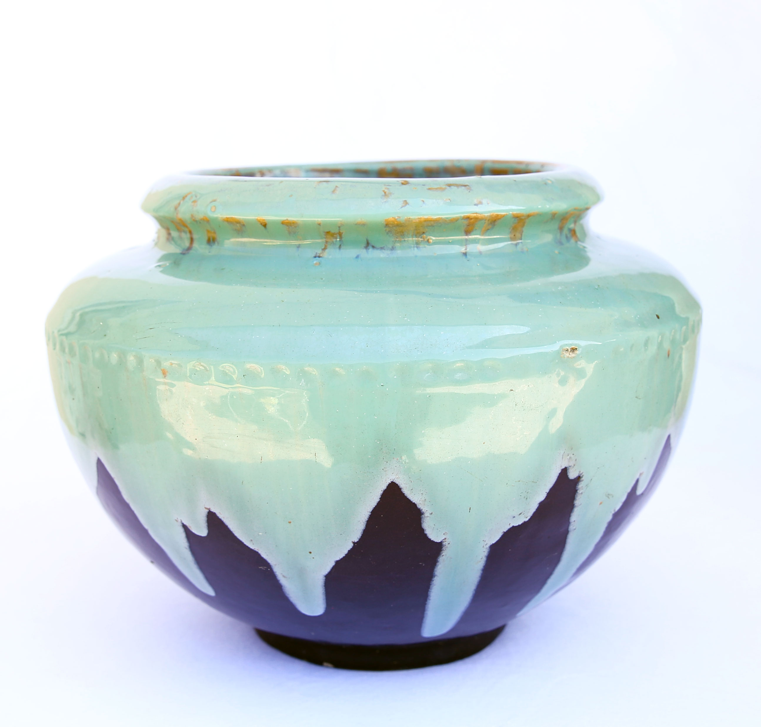 XL pot cover in celadon enamelled sandstone and art Deco style anthracite grey