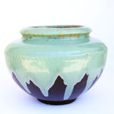 XL pot cover in celadon enamelled sandstone and art Deco style anthracite grey