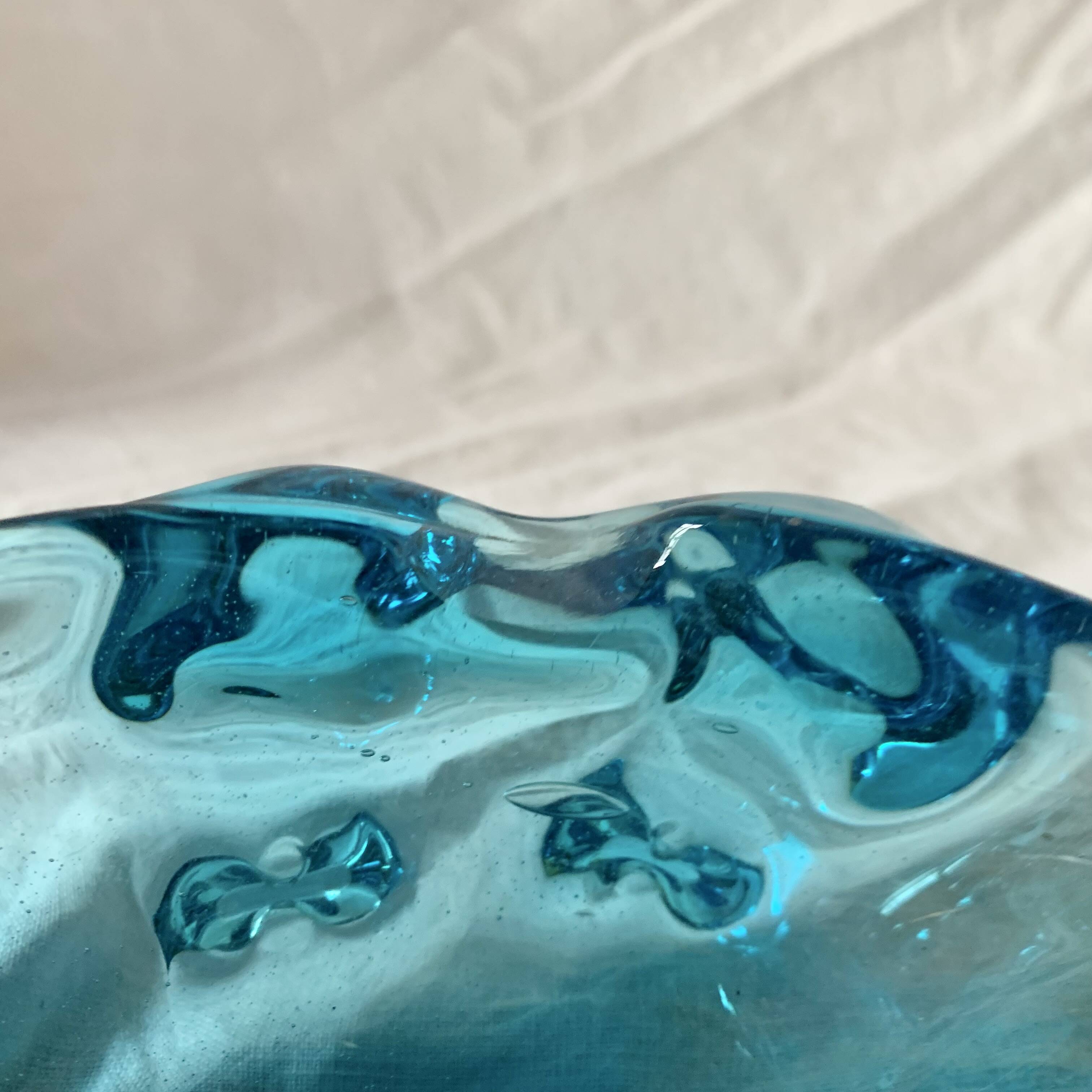 Vintage blue blown glass ashtray