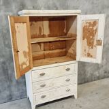 Antique French white flea market cabinet with drawers 83x148 cm