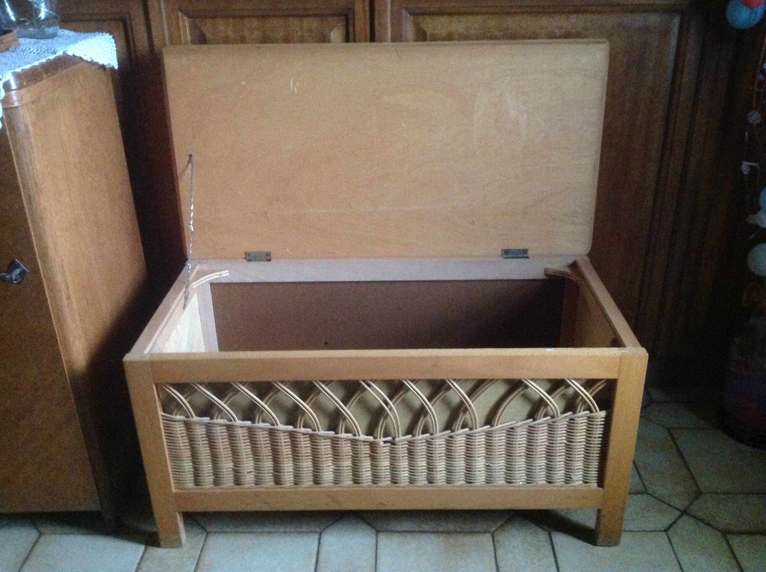 Vintage wooden and rattan toy chest