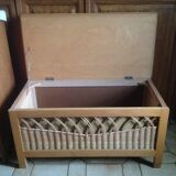 Vintage wooden and rattan toy chest