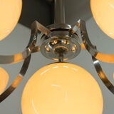 Art Deco 6-flamming Nickel-plated Chandelier, 1930s, Restored