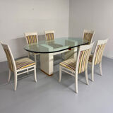 Table and 6 thonet designer chairs with crackled lacquer finish, 1980s vintage
