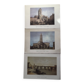 Lot 3 lithography toulouse 31 by mercereau, 20th edition of engravings from la france de nos jours 1853