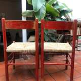 Pair of brutalist straw chairs