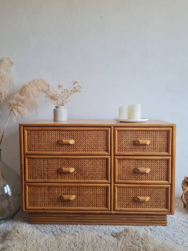 Rattan chest of drawers circa 1960s