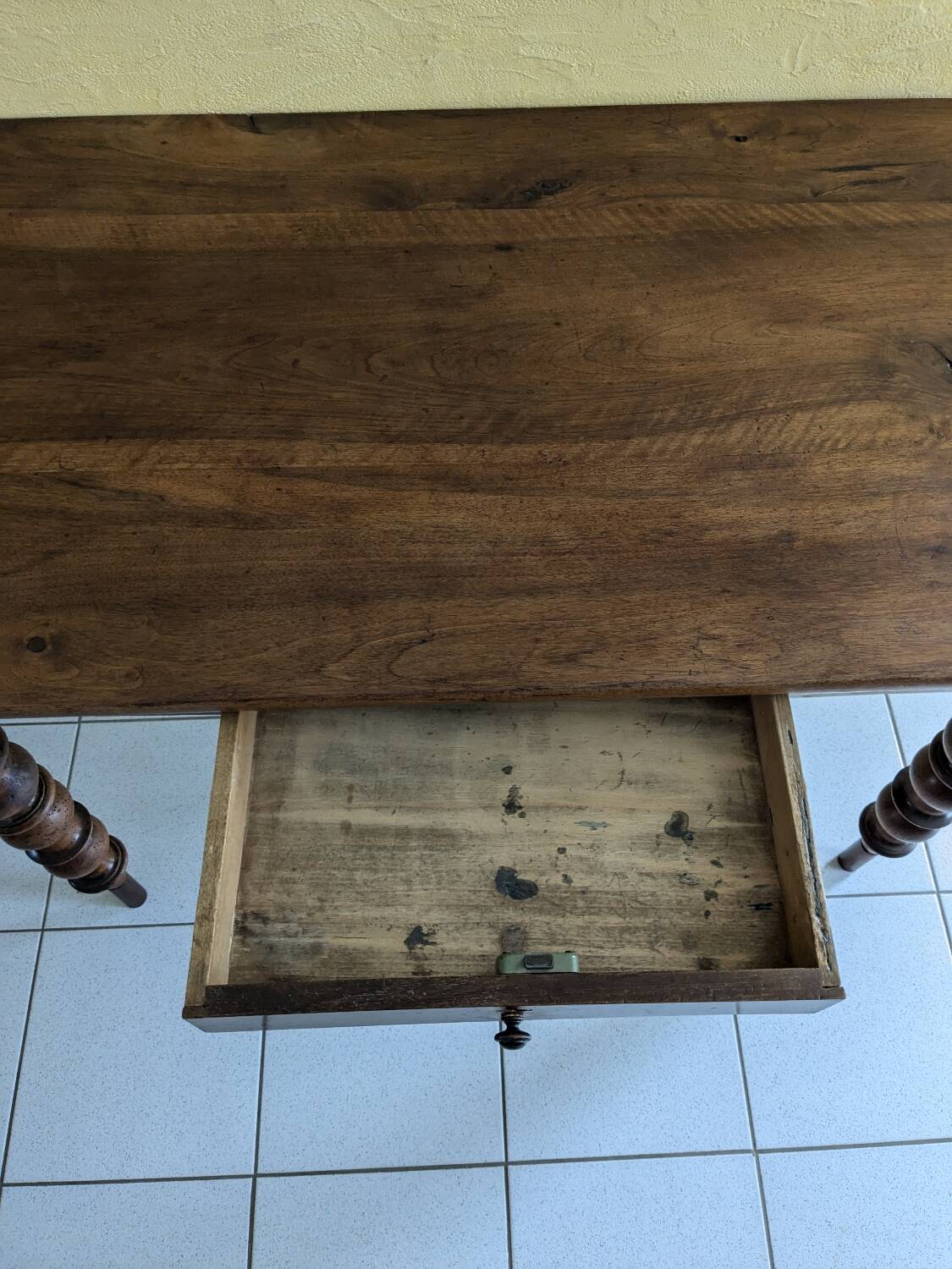 Large walnut desk with turned legs
