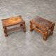 2 x Spanish footstool / wood leather / medieval-style / 1920s