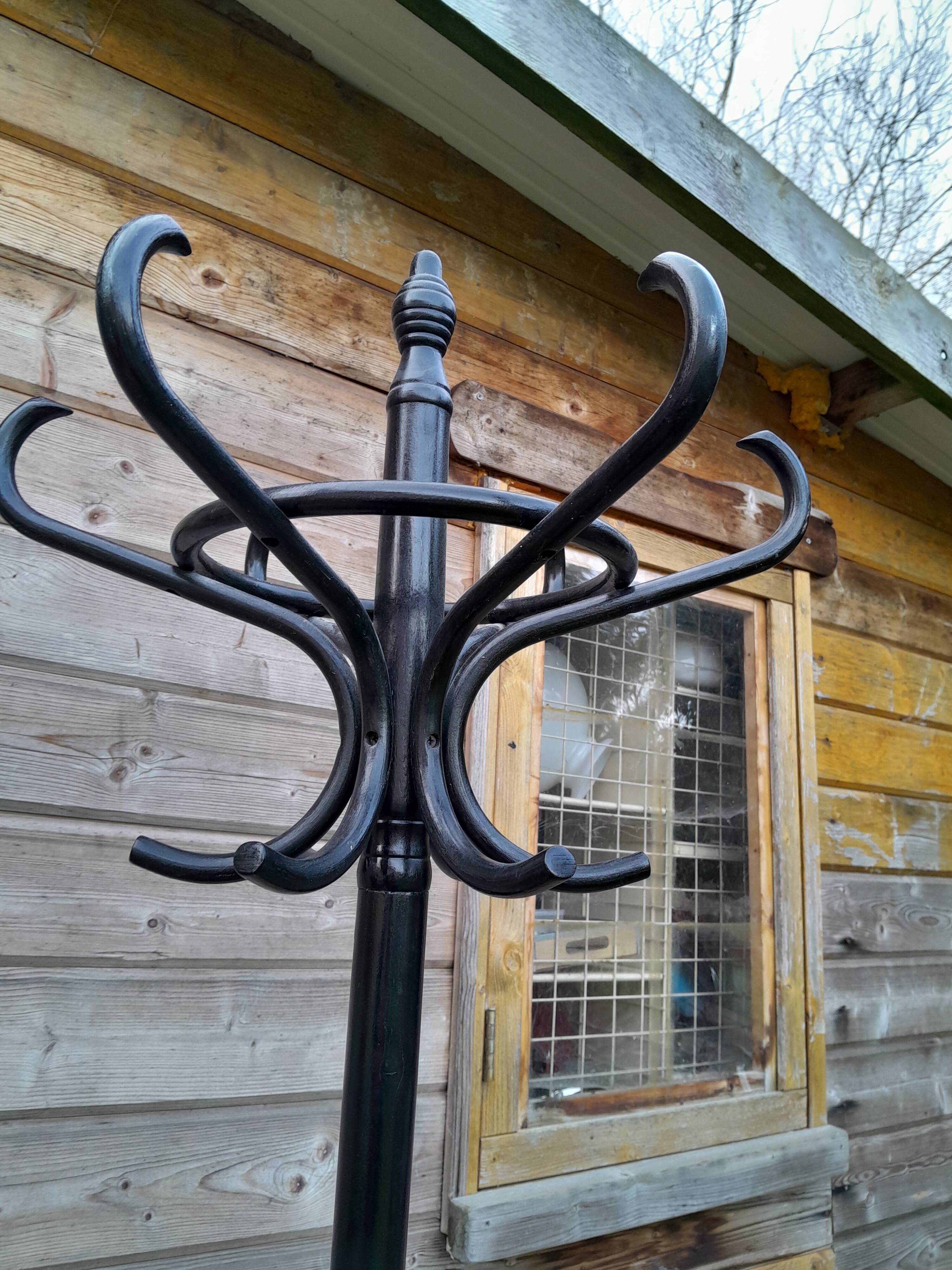 Vintage parrot coat rack in old wood