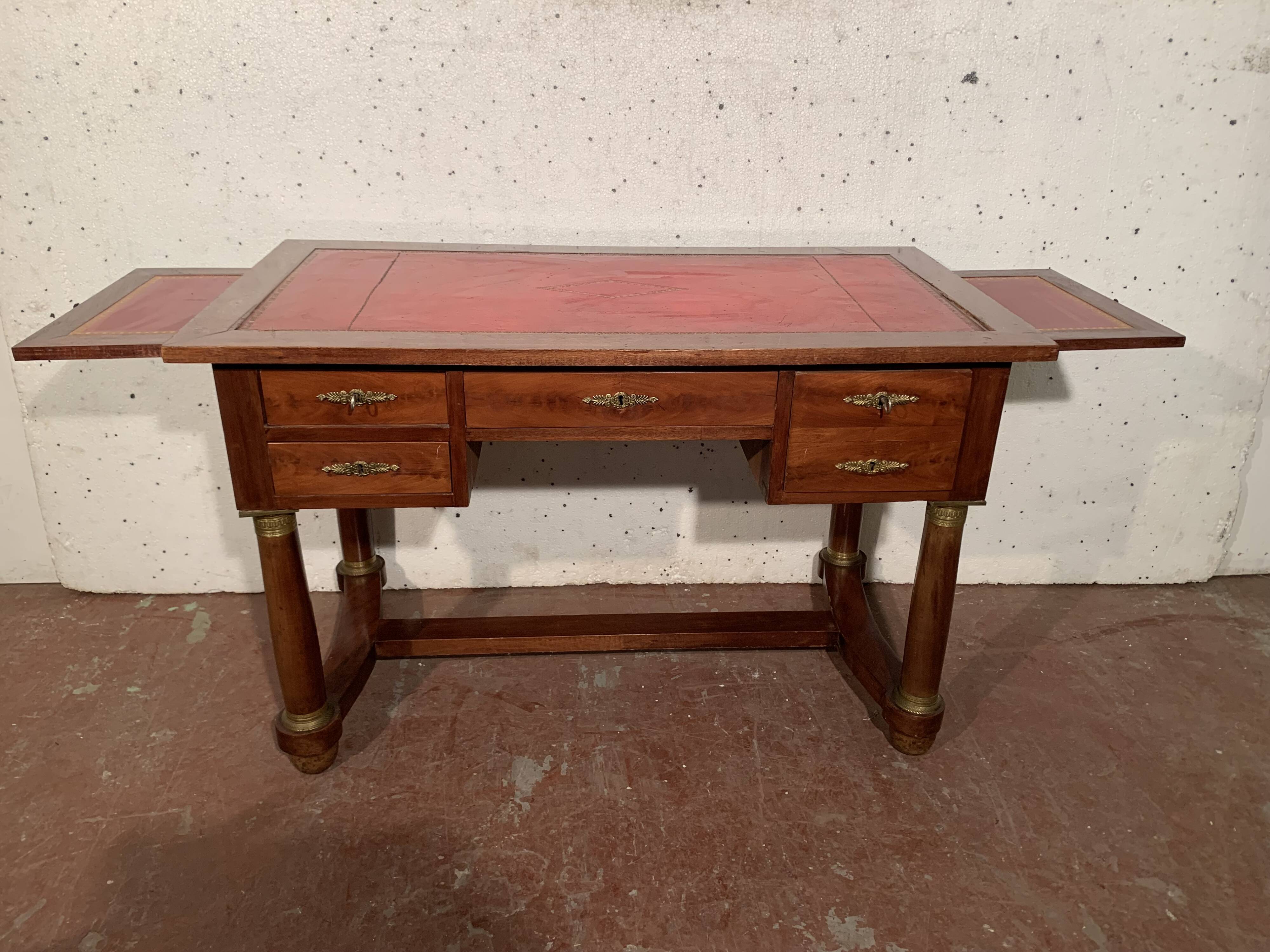 Empire style desk in mahogany and XX century veneer