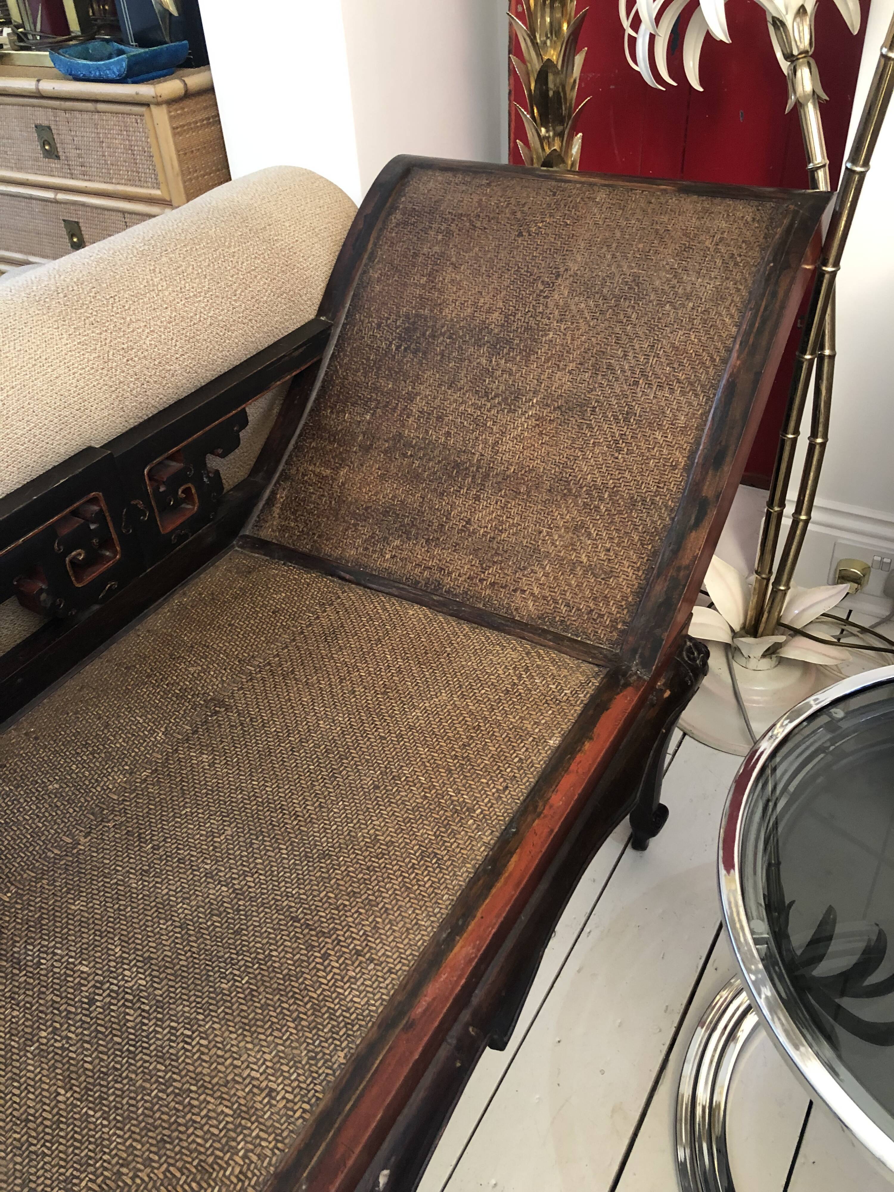 Antique chinese hardwood and rattan daybed