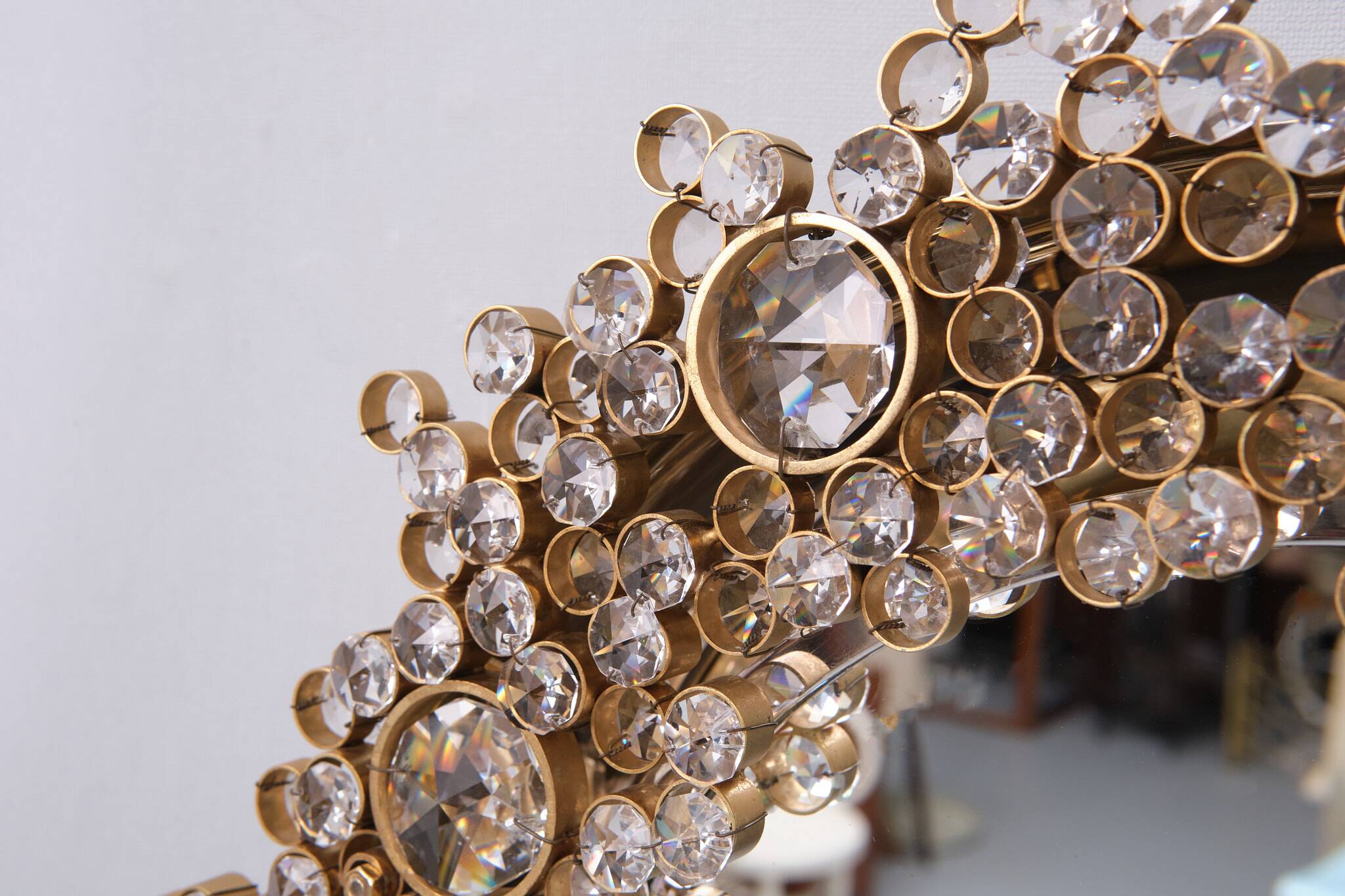 Miroir à couvercle arrière Palwa Crystal, Hollywood Regency années 1970