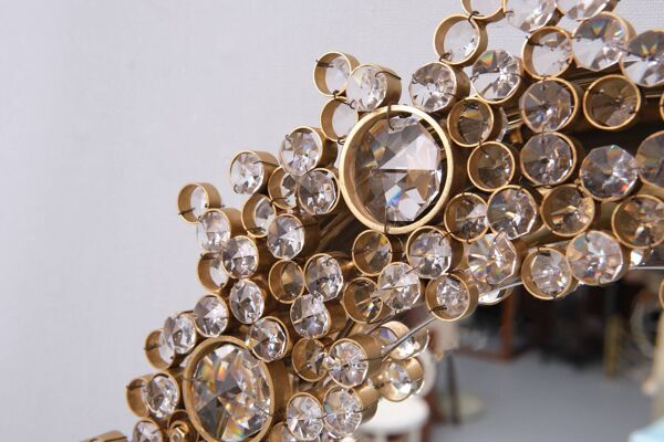 Miroir à couvercle arrière Palwa Crystal, Hollywood Regency années 1970