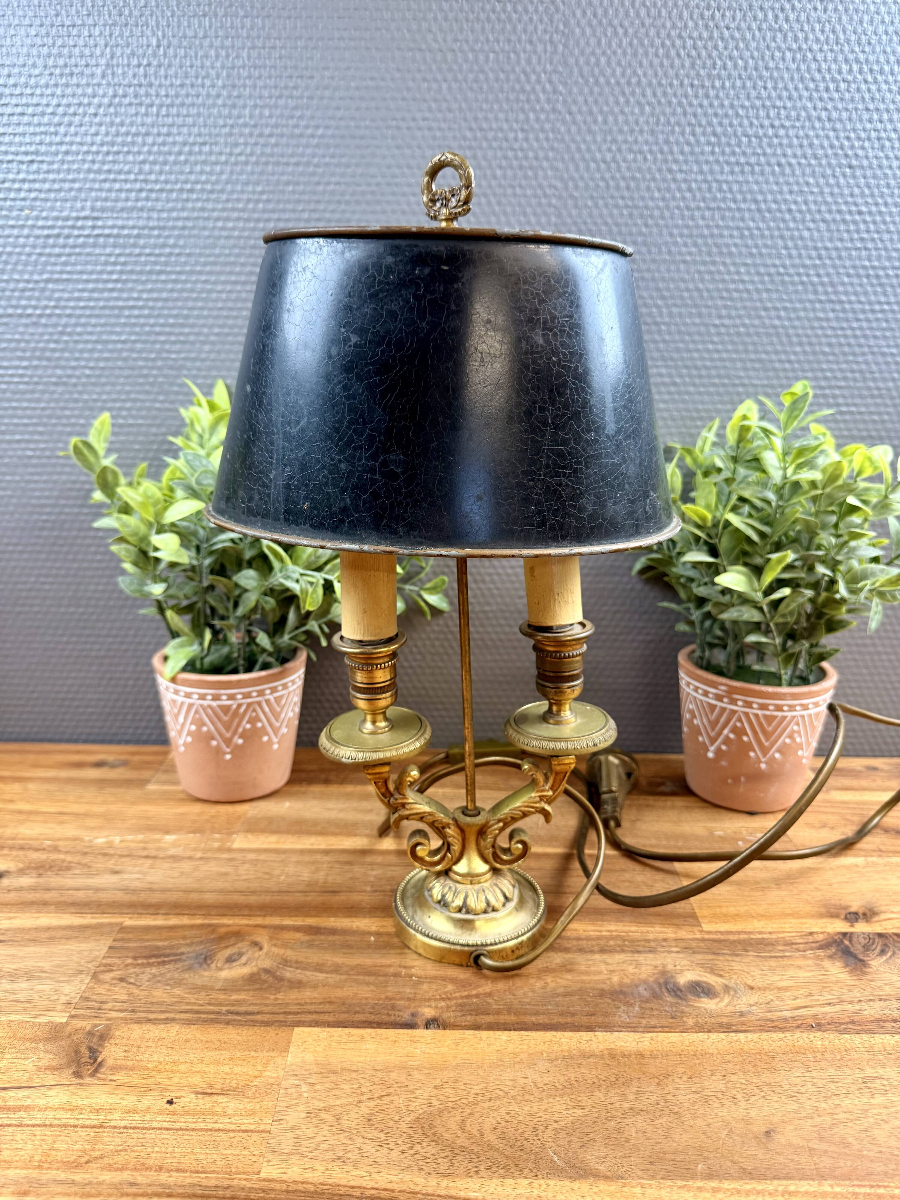 Antique bronze bouillotte lamp – metal shade